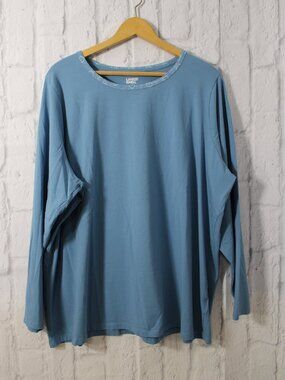Lands' End 3X Blue Crewneck Longsleeve T-Shirt Basic Casual Spring Cotton Blend